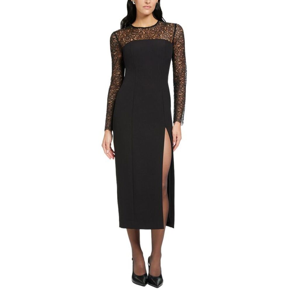 Toccin Womens  Loretta Lace Combo Midi Dress, Black